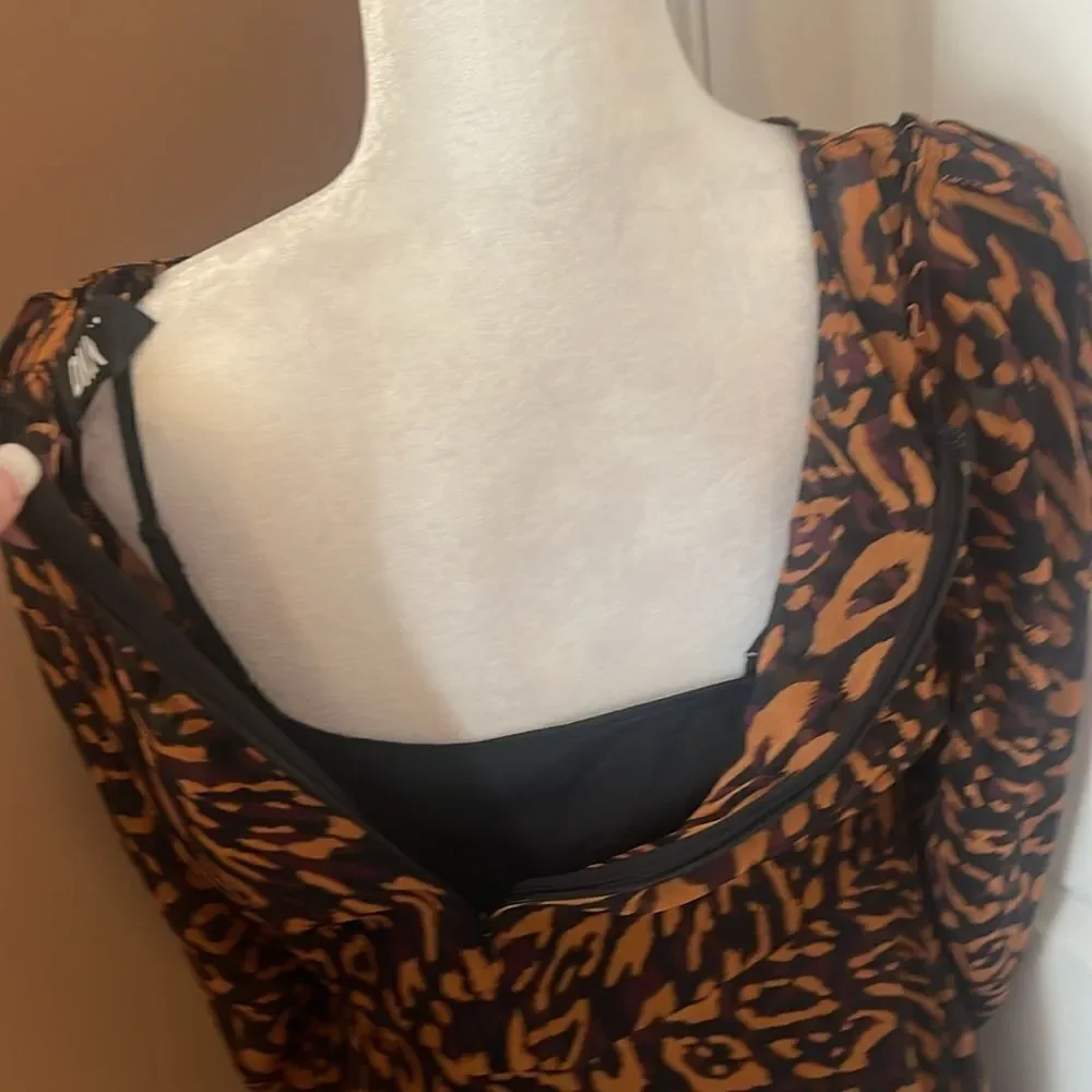 DKNY Leopard Print Mini Dress In Roasted Pecan Medium  NWT - Picture 10 of 13